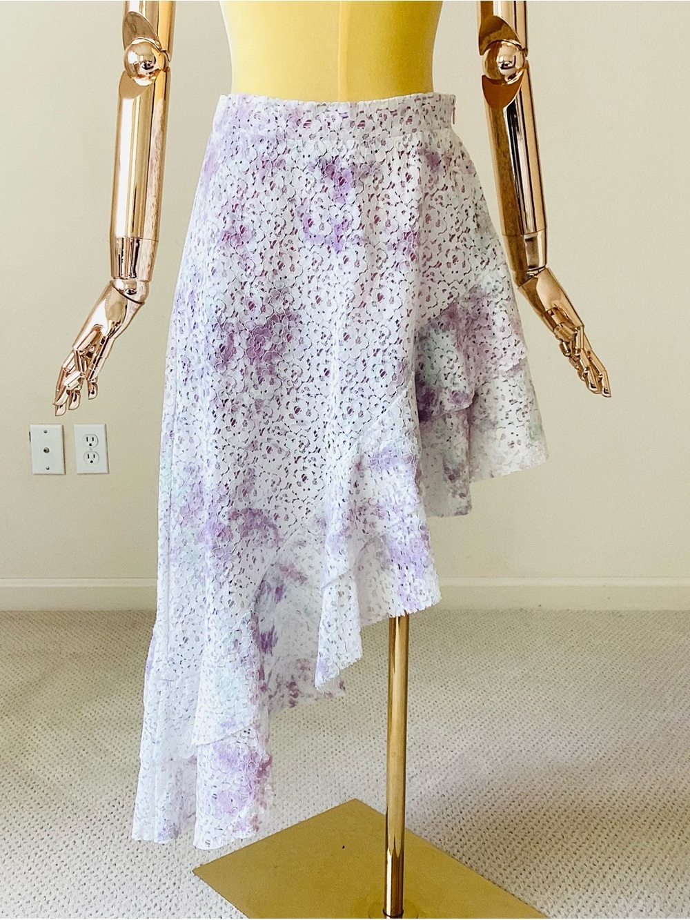 Amen. Lace Floral Asymmetric Ruffle Skirt - Lavender SZ 4/40